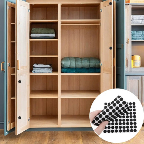 Premium Self Adhesive Felt Pads Keep Your Homebase Squeaky Clean And Scratch Free With No Drama Peel And Stick Backing For Cabinets Drawers And Hardwood Floors In A Solid 261 Unit Pack That Always Nails It, shown on an open cabinet.