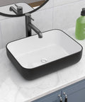 Rectangular Vessel Sink Dope Black And White Finish, 20 By 15 Inches, Above Counter Ceramic Porcelain Vanity Basin For Modern Bathrooms