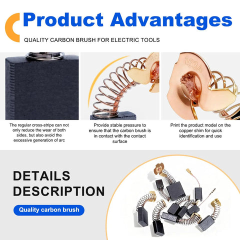 60 Pcs Electric Motor Carbon Brushes Set By Size For 10 Models Power Tool Replacement Parts shown with copper springs and graphite blocks
