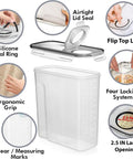 Two Pack Extra Large Airtight Food Storage Canisters For Bulk Pantry Organization, 6.3 Liters 213 Ounces BPA Free Plastic Containers with lid details