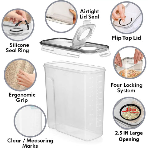 Two Pack Extra Large Airtight Food Storage Canisters For Bulk Pantry Organization, 6.3 Liters 213 Ounces BPA Free Plastic Containers with lid details