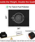 Oil Spill Mat For Garage Floor Absorbs Oil And Liquids With Waterproof Backing Keeps In Place Reusable Washable Heavy Duty 29 By 36 Inches Black And Orange To Protect Concrete From Stains, shown with dimensions and weight comparison.
