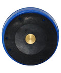 Front view: HFS magnetic base back holder for AGD2 1" dial indicator; blue base, black face, brass insert.