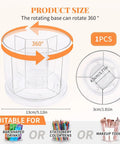 360 Degree Spin Drink Packet Organizer For Pantries And Cabinets, clear acrylic with 5 compartments, product dimensions shown