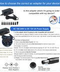 12V 2A Power Adapter For LED Strips CCTV Cameras And Routers, 24W AC To DC Converter With 5.5mm X 2.1mm Tip And 9 Interchangeable Jacks, Plug And Play Ready, Wide 100-240V Input Inner Positive Safe And Reliable. Black AC adapter with 9 jacks and 5.5x2.1mm plug