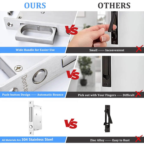 Auto Pop Pocket Door Edge Pull With Hidden One Touch Button Flush Mount Sliding Door Handle Large Grab Ring Pops Up For Easy Grip No Fuss Black Finish Concealed Pull Hardware, 304 stainless steel, side view