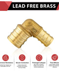 Pack Of 10 Three Quarter Inch Pex To One Half Inch Reducing Elbow Brass Crimp Fittings Pro Grade For Pex Tubing ASTM F1807 Lead Free
