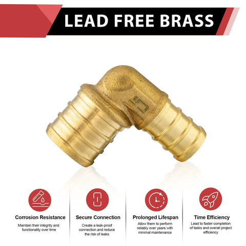 Pack Of 10 Three Quarter Inch Pex To One Half Inch Reducing Elbow Brass Crimp Fittings Pro Grade For Pex Tubing ASTM F1807 Lead Free