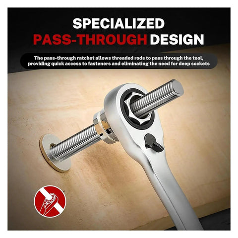 Pass Through Socket Set 3 8 And 1 2 Inch Drive Standard Ratchet showing specialized design for quick access to fasteners.