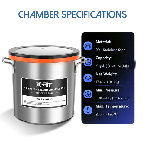 PB Motor Tech 9 Gallon stainless steel vacuum chamber with tempered glass lid