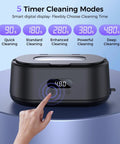 50KHz Ultrasonic Jewelry Cleaner With Dual Modes And LED Display, 5 Cleaning Programs, 24W Sonic Cleaner in black, digital timer view