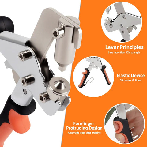 Close-up of Pro Grade Heavy Duty Snap Fastener Kit with Canvas Installation Tool highlighting lever and elastic features.