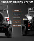 1/12 Scale RC Rock Crawler Wrangeler Style Jeep Pickup 4x4 with precision lighting system featuring headlights and brake lights