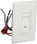 LED Troffer Dimmer Switch 0 To 10V White Plastic Faceplate with wires for single pole or 3 way wiring in standard multi gang boxes.