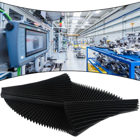 Flexible Accordion Bellows Cover For CNC Milling Machine Built Tough Dust Guard Oil Proof 1.5M Stretch Length 200mm Wide Black