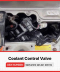 Direct Bolt On Coolant Control Valve For 2004 To 2009 Toyota Prius 1.5L viewed from the engine compartment, showcasing connections and fittings.