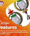 Tape Dispenser Bird Toy With Cardboard Bagel And Machine Paper, Chewable Shredding Components, Sensory Bell, Perfect For African Grey Parrots And Cockatoos, Large Bird Size 14x5 Inches, High Energy Mental Stimulation And Fun, with paper roll, beads and bell