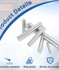 Killer Durability 200 Pieces 1 Mm By 6 Mm 304 Stainless Steel Dowel Pins showing various sizes and features like rust-proof and durable.