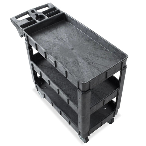 Beefed Up Heavy Duty Utility Cart On Wheels, 40 By 17 Inches, 550 Lb Capacity, Three Tier Rolling Cart With Four 5 Inch Swivel Casters For Warehouse Garage Cleaning And Heavy Load Organization