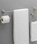 3 Piece Satin Nickel Bathroom Hardware Set With 24 Inch Towel Rack Towel Ring And Toilet Paper Holder for a slick modern bathroom decor