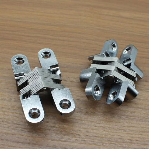 Killer Concealed Cross Hinge Pair For Sleek Door Setup Heavy Duty Stainless Steel with precise cutouts and flat finish.