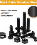 210-Piece Button Head Socket Cap Bolts Set With Nuts And Washers, 1/4-20 Thread, Black Oxide 304 Stainless Steel 18-8