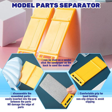 23 Piece Hobby Model Building Tools Kit For Gundam Builders; yellow model parts separator with sandpaper and grip
