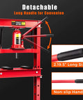 Heavy Duty 12 Ton Hydraulic Shop Floor Press With H Frame And Steel Plates Adjustable Working Table Floor Stand Jack Built To Handle Gears And Bearings Powder Coated Rust Resistant Construction For Tough Shop Use with detachable long handle