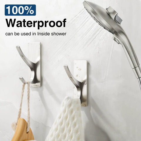 Heavy Duty Self Adhesive Towel Hooks Rock Solid No Drilling Brushed Nickel Mounts For Bathroom Shower Wall Loofah Holder Towel Rack And Coats Super Sticky Grip 4 Pack