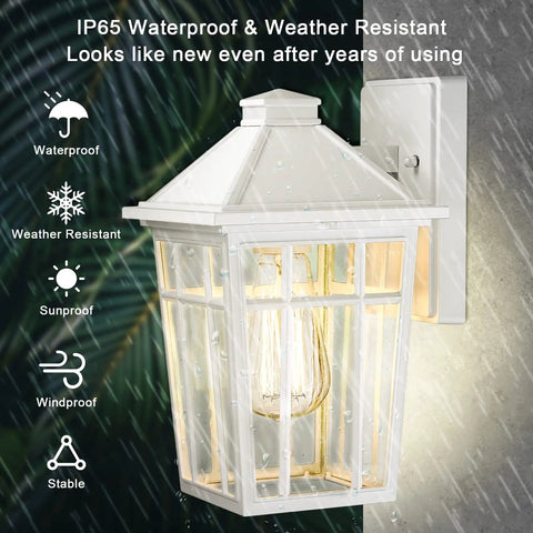 Outdoor Sconce Lights 2 Pack White Weatherproof Aluminum Wall Fixtures With Glass Panels Anti Rust Exterior Porch Lights