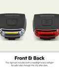 Quick Wrap Bike Light Set With 40 Lumen Headlight And 10 Lumen Taillight Cob LED for front and rear view tool free install