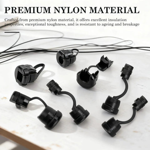12 Pack Black Strain Relief Cord Connectors Set For Office And Home Cable Management Nylon Round Insulating Cable Bushes Fits 6N-4 And 4N-4 Power Cords Durable Easy Install Keeps Cables Neat And Tidy, black nylon connectors on white surface