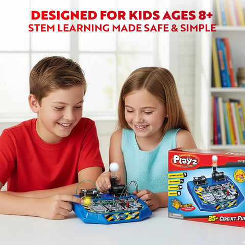 Children using Electrical Circuit Board Kit For Kids With 25 Plus STEM Projects Learn Electricity, Voltage, Currents, Resistance And Magnetism In A Hands On Electronics Lab Toy For Ages 8 Through 13.