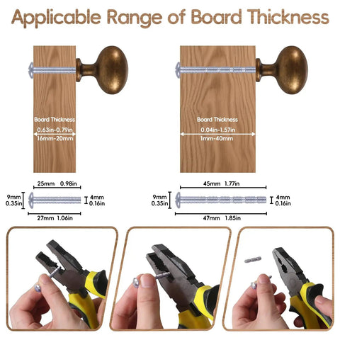 2 Pack Antique Brass Cabinet Knobs For Dresser Drawers 1.3 Inch Oval Zinc Alloy Pulls with screws and installation guide