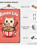 Funny Cat Eating Ramen Metal Sign Vintage Tin Wall Art 8x12 Inch Poster For Home Office Garage Decor Rustic Studio Charm Perfect Gift For Cat Lovers Easy Mount For Quick Installation
