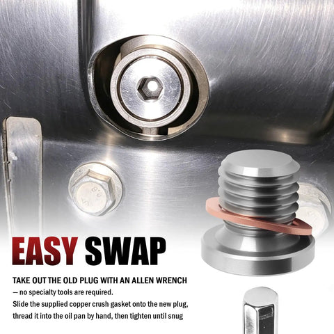 Super Sturdy Stainless Steel Motorcycle Engine Oil Drain Plug Kit Fits Polaris RZr And Sportsman Models With Quick Install And Heavy Duty Build For 2012 To 2020 Off Road Vehicles, stainless drain plug with Allen wrench