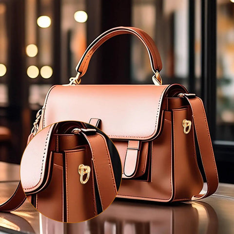 Brown leather purse featuring Leather Craft Hardware Kit 12 D Rings And 360 Degree Rotatable Brass Ball Studs For Purses Wallets