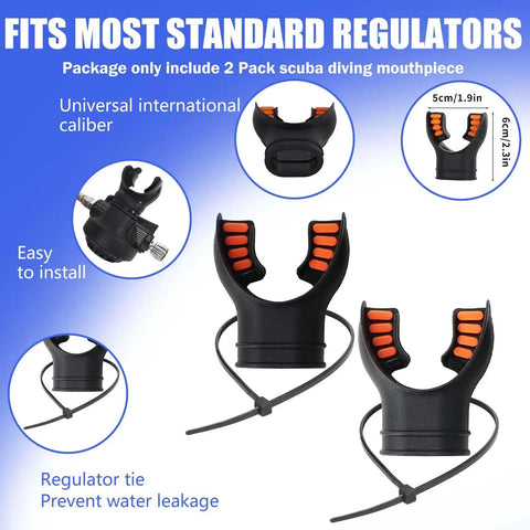 Silicone Scuba Diving Mouthpiece Regulator Replacement with Regulator Tie Orange, 3D Elliptical Design, Fits Most Regulators
