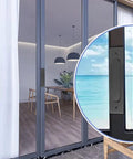 2 Pack 7 Inch Flush Pulls For Barn Doors Recessed Handle With Slim Rectangular Profile, matte black on sliding glass door close-up.