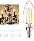 2W LED Candelabra Bulb That Gives Vintage Filament Vibe 25W Equivalent E12 Dimmable Clear Glass Warm White 2700K B11 Size For Chandeliers Sconces Ceiling Fans Decor 6 Pack next to chandelier
