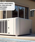 Heavy Duty Outdoor AC Disconnect Switch 30 Amp Pull Out Breaker For 120 240VAC Systems mounted next to an AC unit.