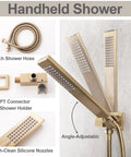 Brushed Gold 8 Inch Rain Shower System With Wall Mount Dual Function Shower Faucet Set And Rough In Valve detail view