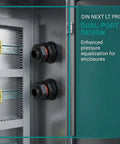 2 Pack IP68 Industrial Breather Vents M12x1.5 Thread Dual Port Pressure Equalization Valve installed in electrical cabinet.
