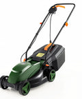 Electric Walk Behind Lawn Mower With 10 Amp Motor And 13 Inch Cutting Deck Grass Collection Bag 3 Adjustable Cutting Heights Corded Mower For Small To Medium Lawns Easy Start Go To Tool For Fast Garden Care, green and black