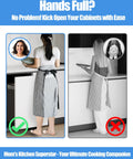 Comparison of using foot pull on trash cabinet drawer for hands-free operation in kitchen
