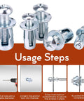 Petal Nut Jack Fasteners Kit 50Pcs M4 M5 M6 M8 Expansion Screws For Hollow Wall Sheet Metal Drywall And Thin Tubes Galvanized Carbon Steel Anchors Secure Load Distribution, usage steps