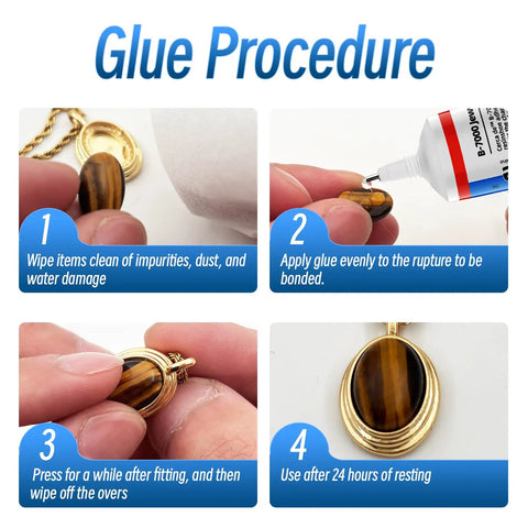 Step-by-step guide using Go-To Jewelry Glue For Bonding Gemstones, Pearls, Earrings, Rings, Bracelets, Rhinestones And Metals, Waterproof Clear Adhesive For Jewelry Making, Repairs, And Small DIY Projects, 2oz.