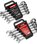 10-Piece Ratcheting Wrench Set With Rack Organizer, SAE And Metric, in premium chrome vanadium steel