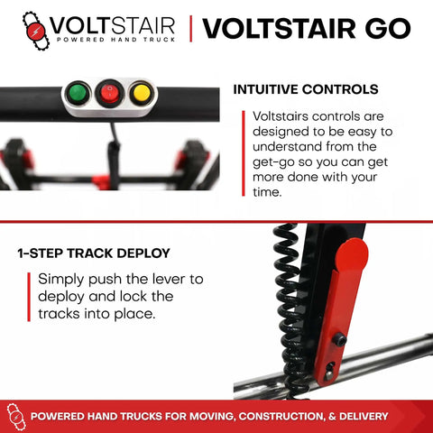 Voltstair Go Portable Electric Stair Climbing Dolly With Removable Battery Black And Red control panel showing intuitive buttons.