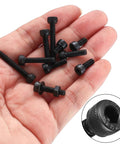 Metric M4 Hex Socket Head Cap Screws Bolts Nuts And Washers Assortment Kit featuring black 12.9 grade screws in a hand.